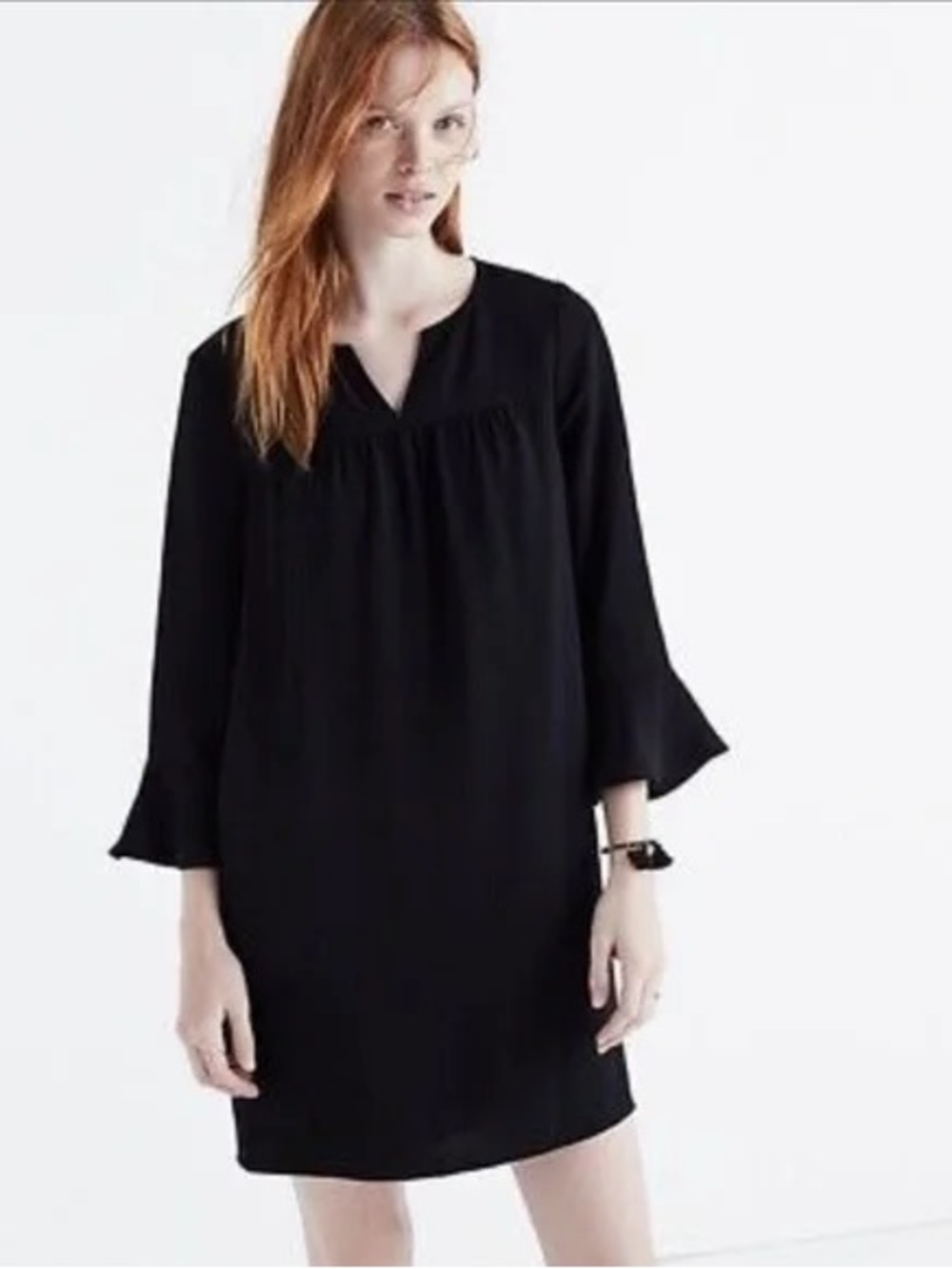 Madewell Starland Black Long-Sleeve Shift Dress Size Small
